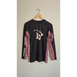 Volcom Mens Hawaii Flag Rash Guard Long Sleeve Surf Shirt Black XL